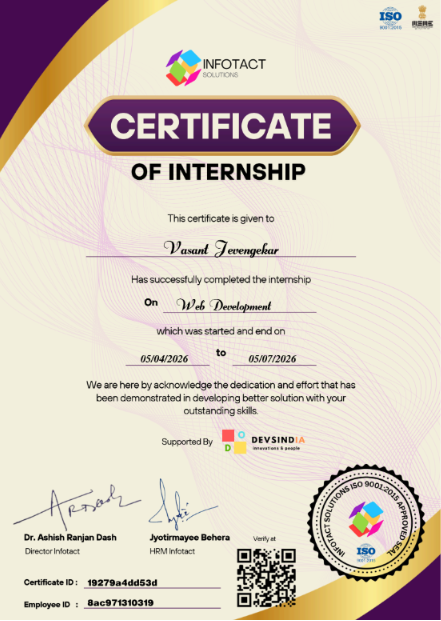INFOTACT SOLUTIONS Internship Certificate